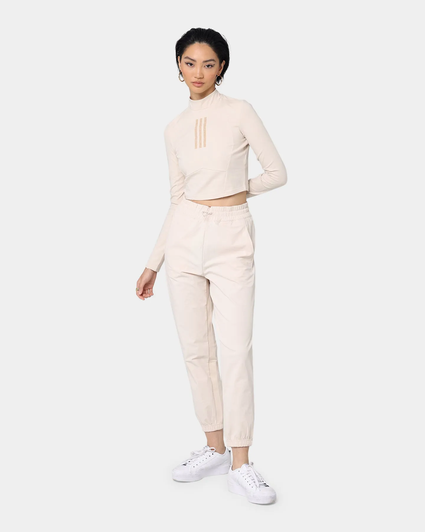Adidas Women's Swarovski Long Sleeve T-Shirt Halo Ivory Sporty Design Colorfast Material