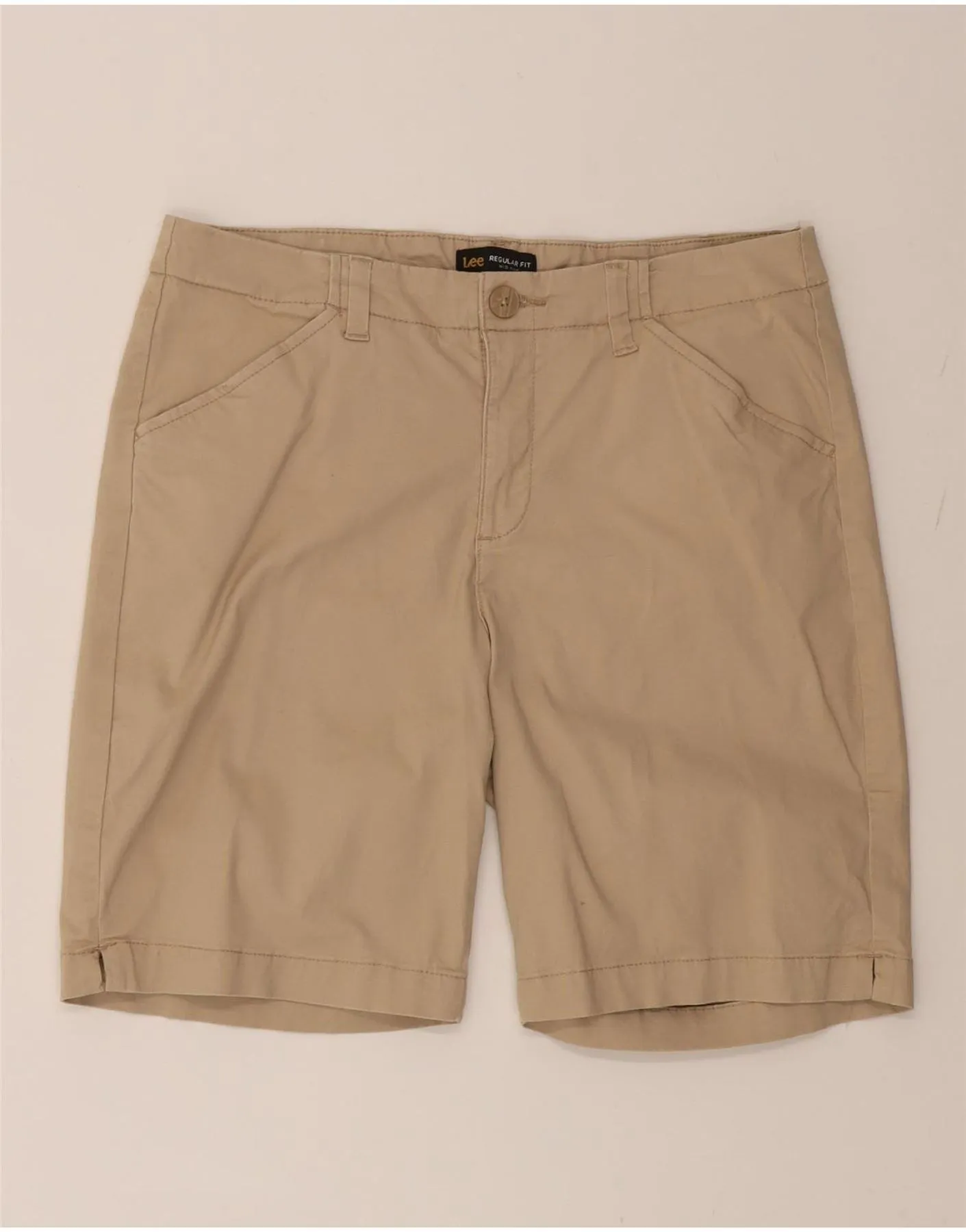 LEE Womens Mid Rise Regular Fit Chino Shorts US 12 Large W32 Beige Cotton Urban Style Quick Absorption