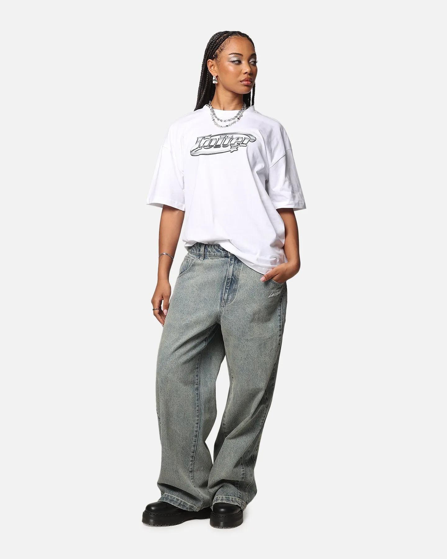 Soft Touch Fabric Essential Comfort Loiter Chrome Logo T-Shirt White