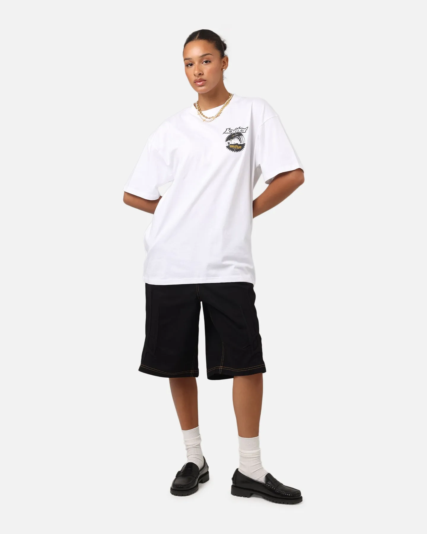 Chilly Day Essentials Sleek Layer Loiter Saw Blade Drop T-Shirt White