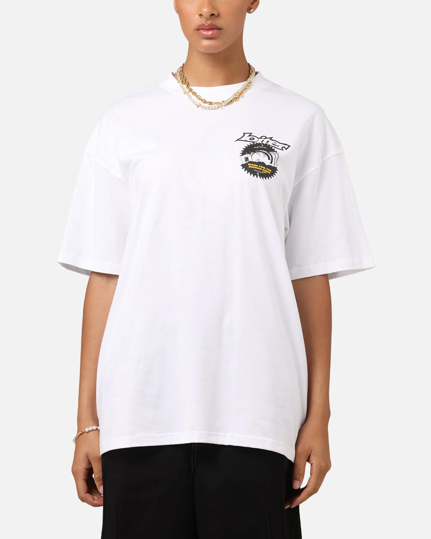 Loiter Saw Blade Drop T-Shirt White Versatile Layering Gym clothing