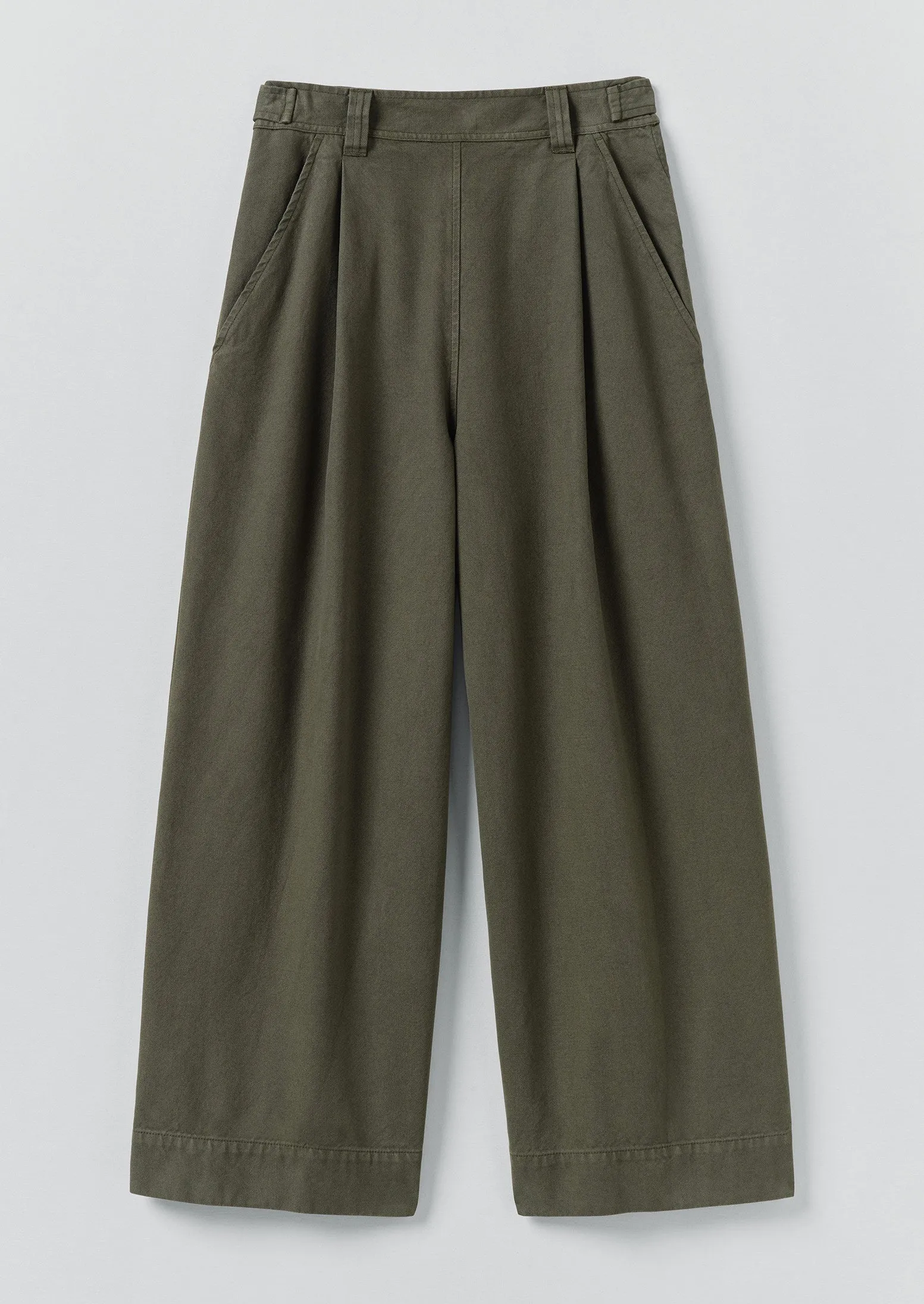 Perfectly Relaxed Cotton Canvas Pleat Front Pants | Dark Olive