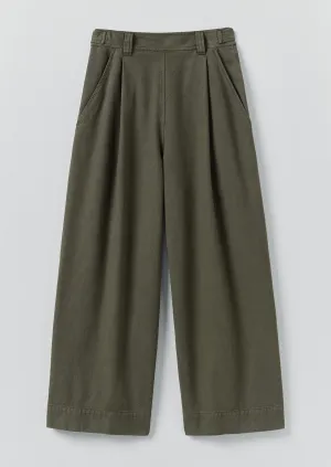 Perfectly Relaxed Cotton Canvas Pleat Front Pants | Dark Olive
