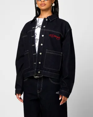Easy Zip label Ed Hardy Coach Denim Jacket Raw Indigo