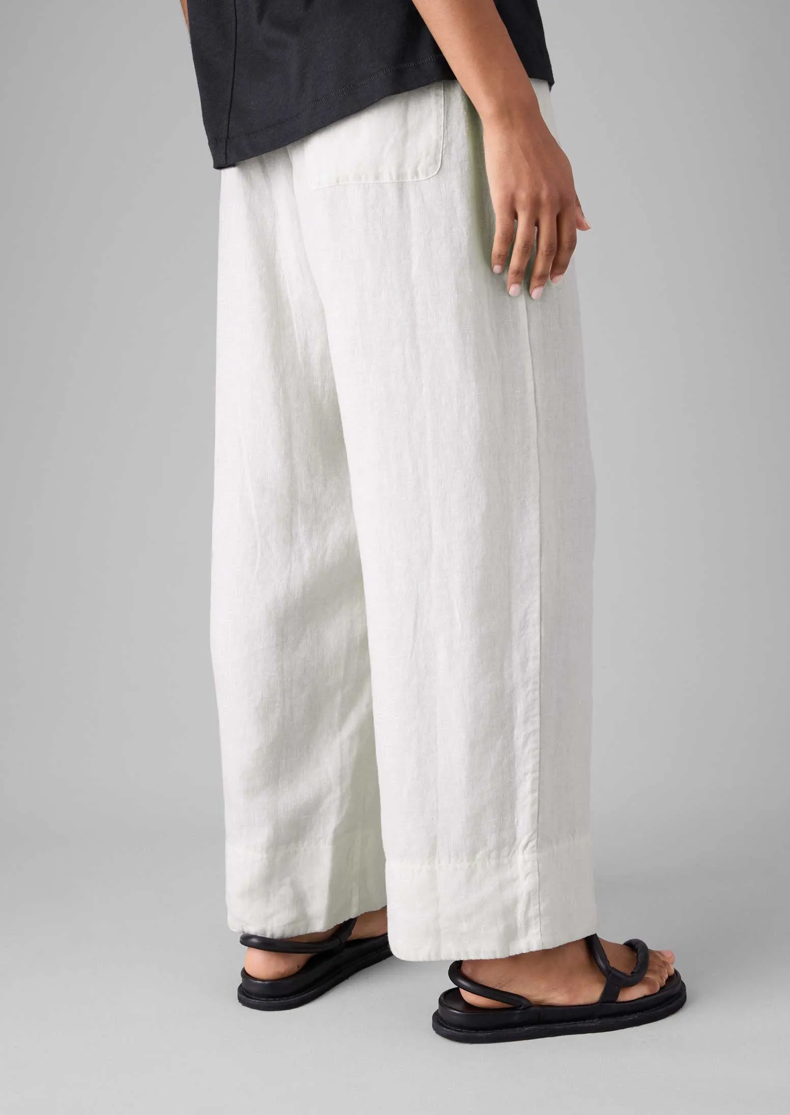 Warm Fit Compact Fit Garment Dyed Linen Wide Leg Pants | Oat
