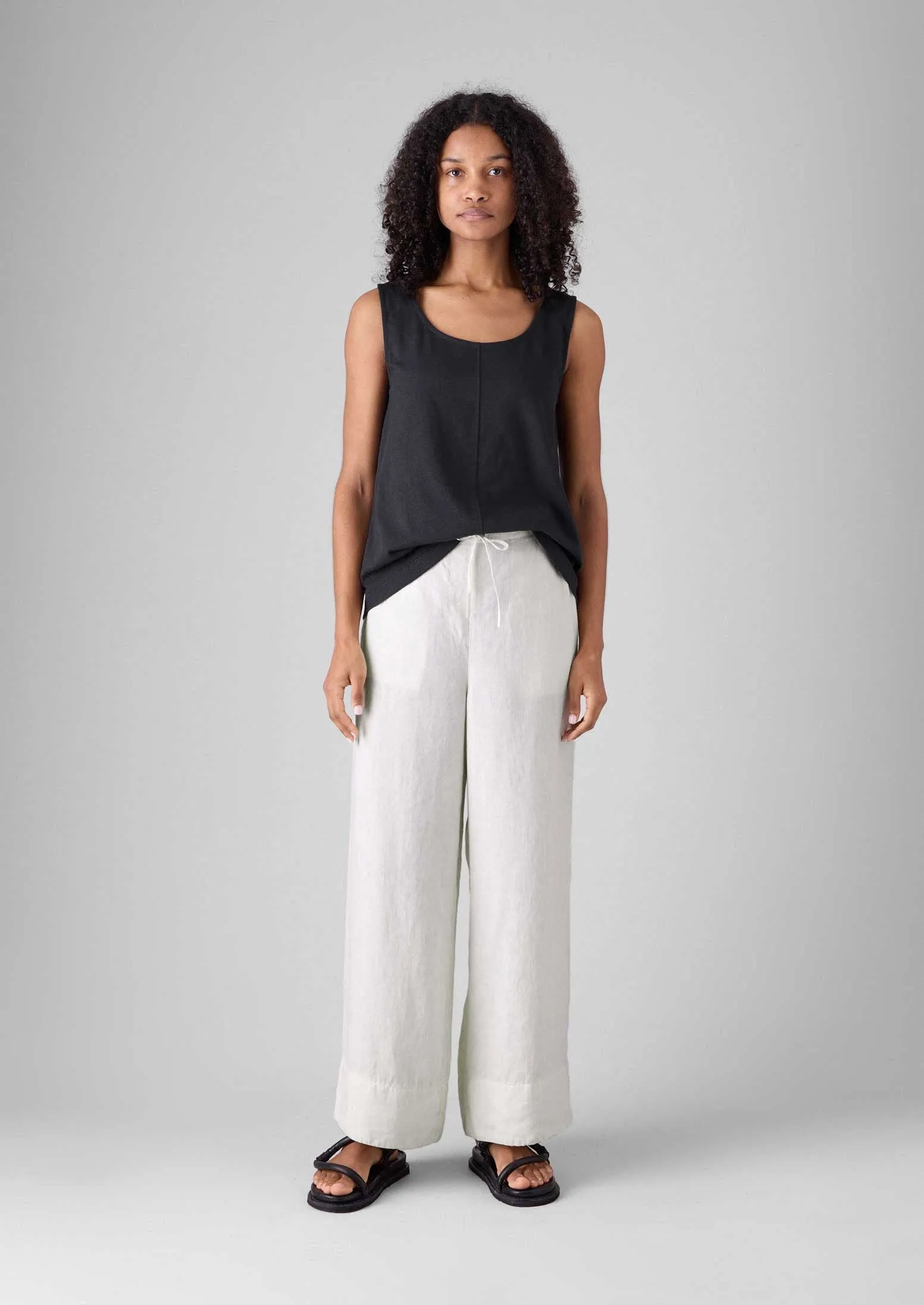 Flexible Look High Mobility Garment Dyed Linen Wide Leg Pants | Oat