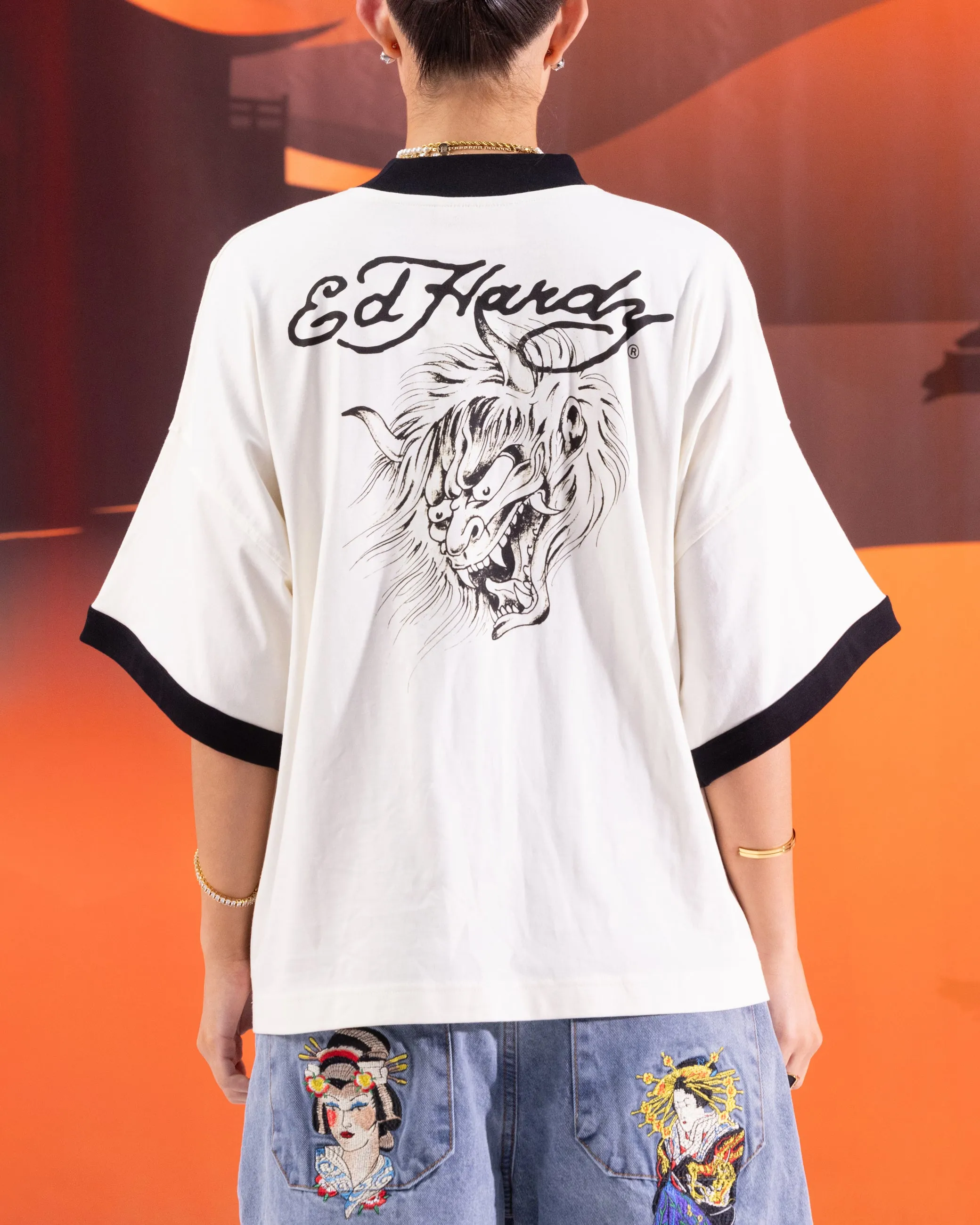 Ed Hardy Devil Ringer T-Shirt Off White Eco Conscious Production