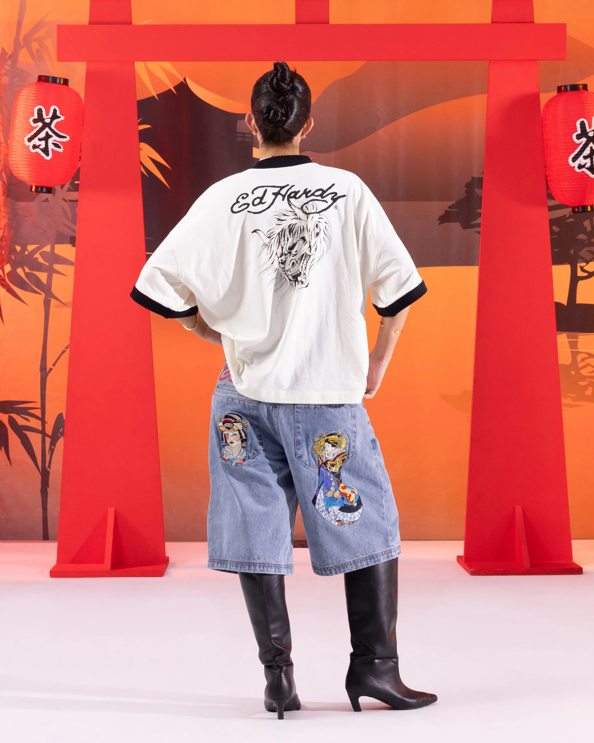 Ed Hardy Devil Ringer T-Shirt Off White Recycled Polyester