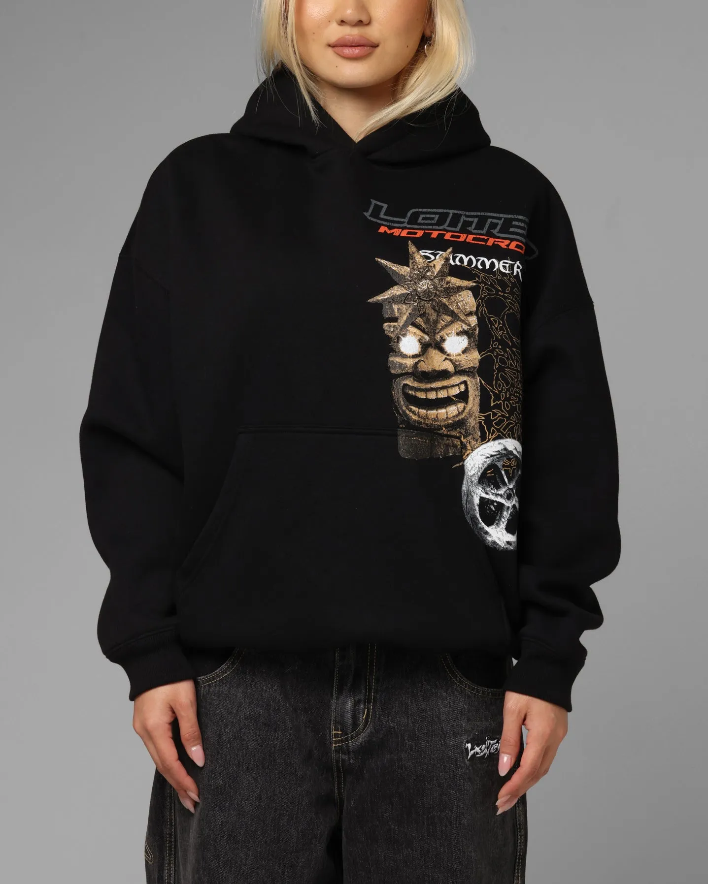 synthetic leather couple's look Loiter Summer Motocross Hoodie Black