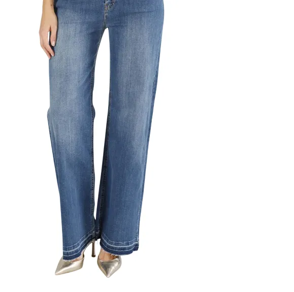 Caf??Noir pantalone jeans denim wide leg C7JJ1038 B048 blu medio Colorfast Denim