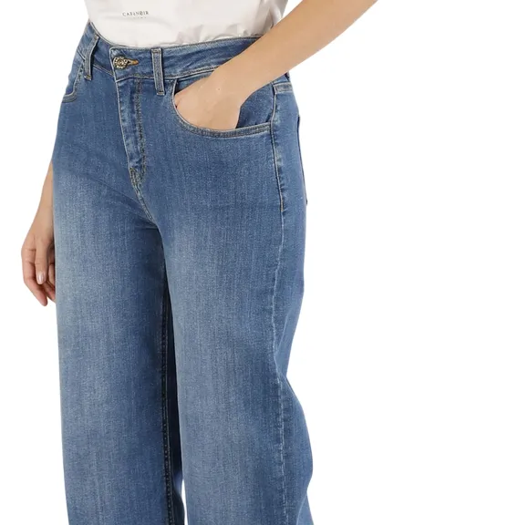 Caf??Noir pantalone jeans denim wide leg C7JJ1038 B048 blu medio UltraSoft Lining Articulated Knee Shape