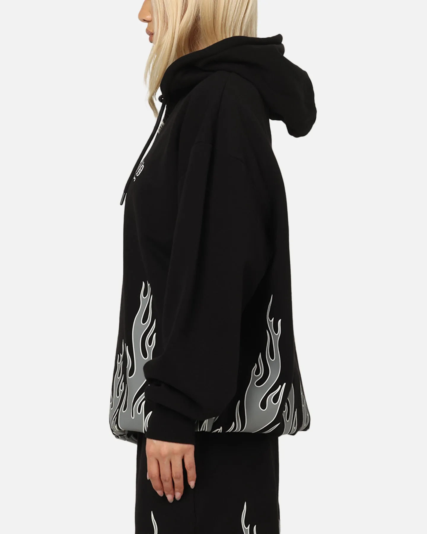 Warm Lining Playboy Gothic Flames Hoodie Black