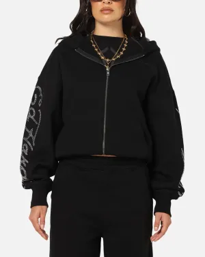 Ribbed Hem Hamster like Ed Hardy Trinity Zip Hoodie Black