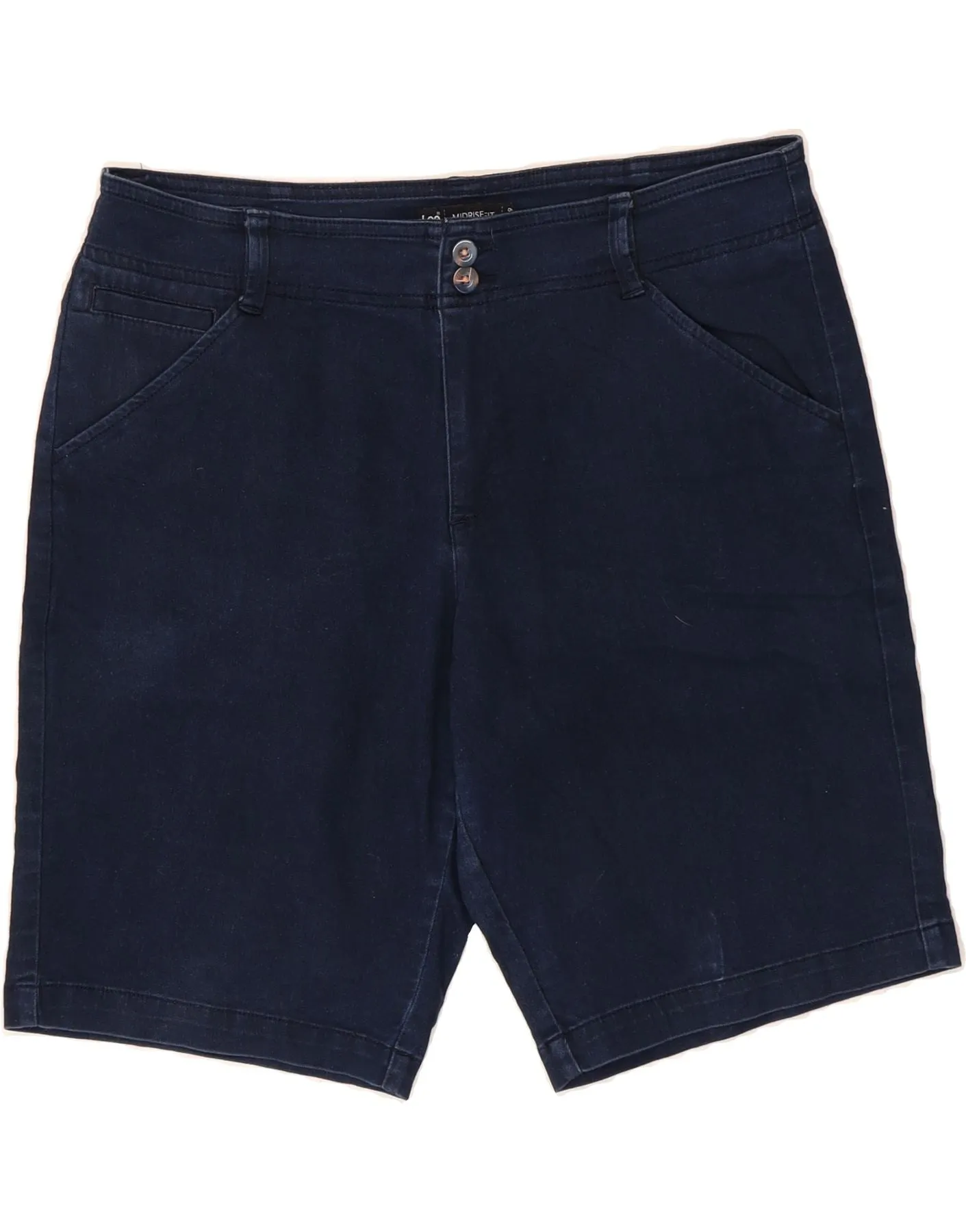 Trendy Fit Easy Match LEE Womens Mid Rise Chino Shorts US 12 Large W34  Navy Blue Cotton