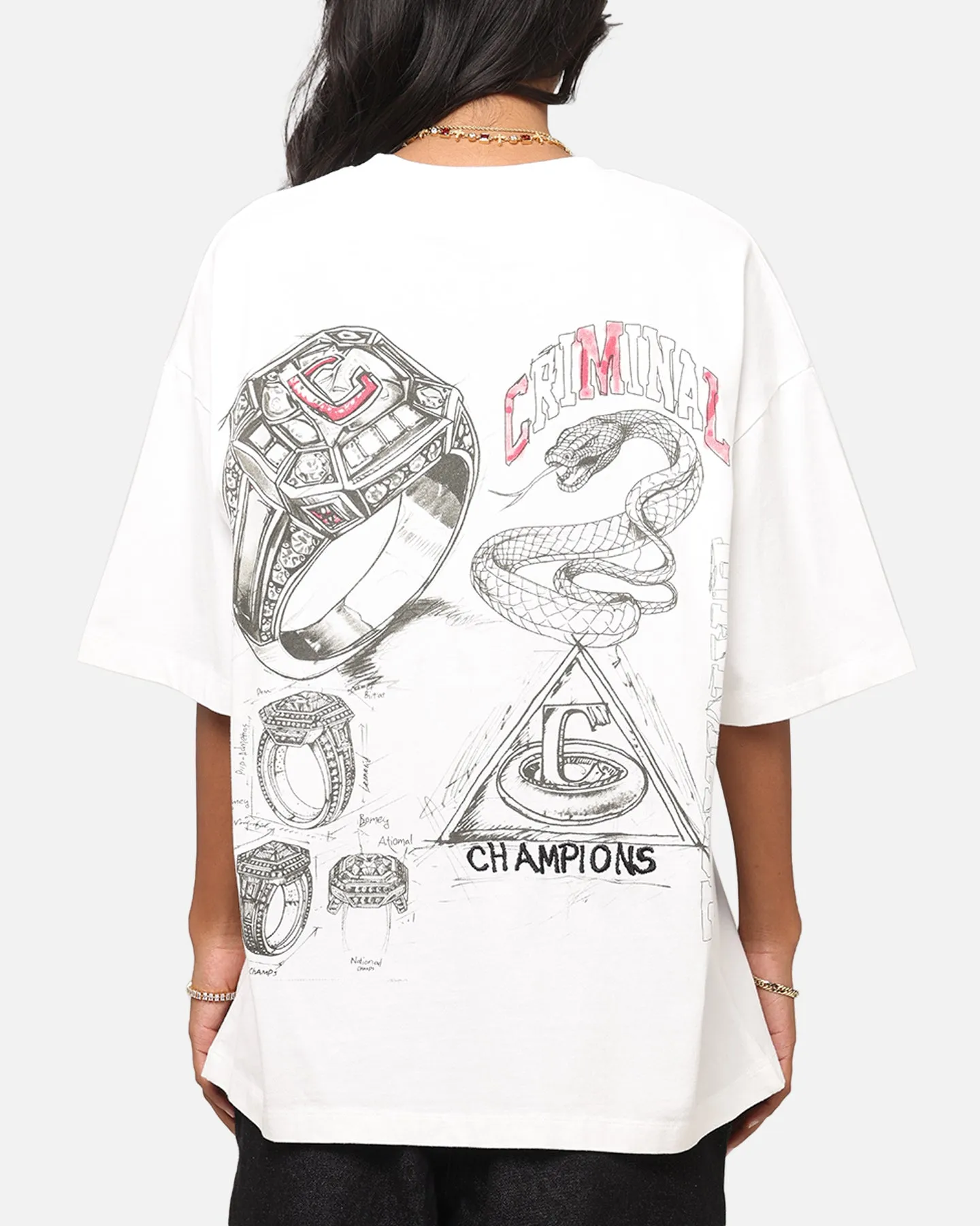 Criminal Damage Diamond Ring T-Shirt Off White Simple Yet Elegant LayeredSleeveConstruction
