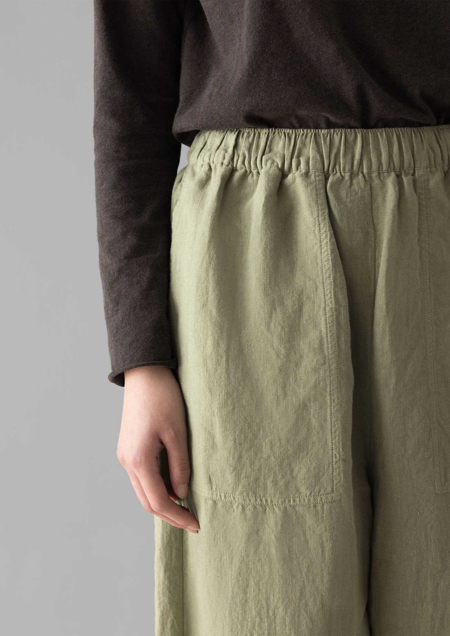 Garment Dyed Linen Barrel Leg Pants | Salvia MultiPocketDesign