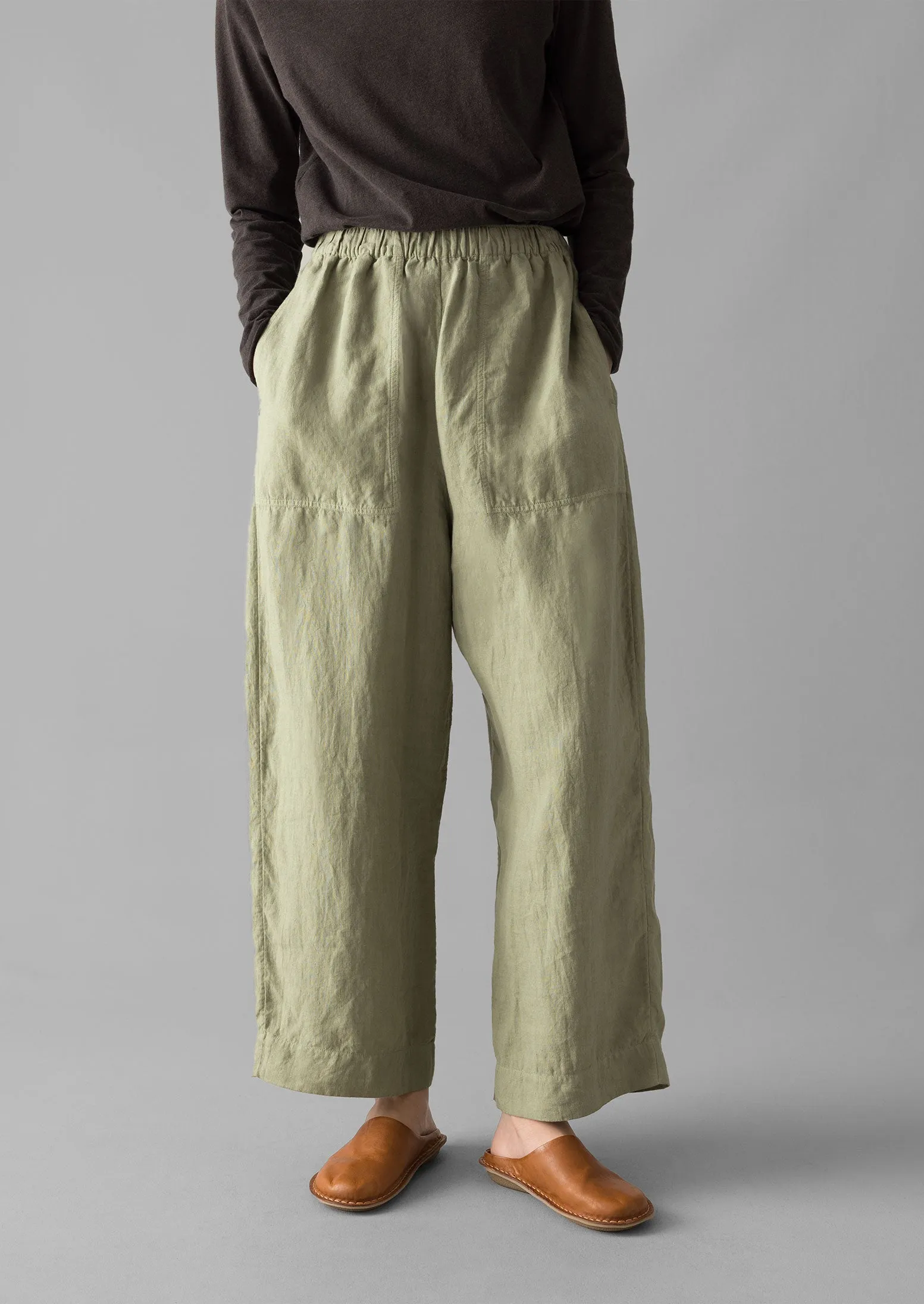 Garment Dyed Linen Barrel Leg Pants | Salvia Fashionable Waist