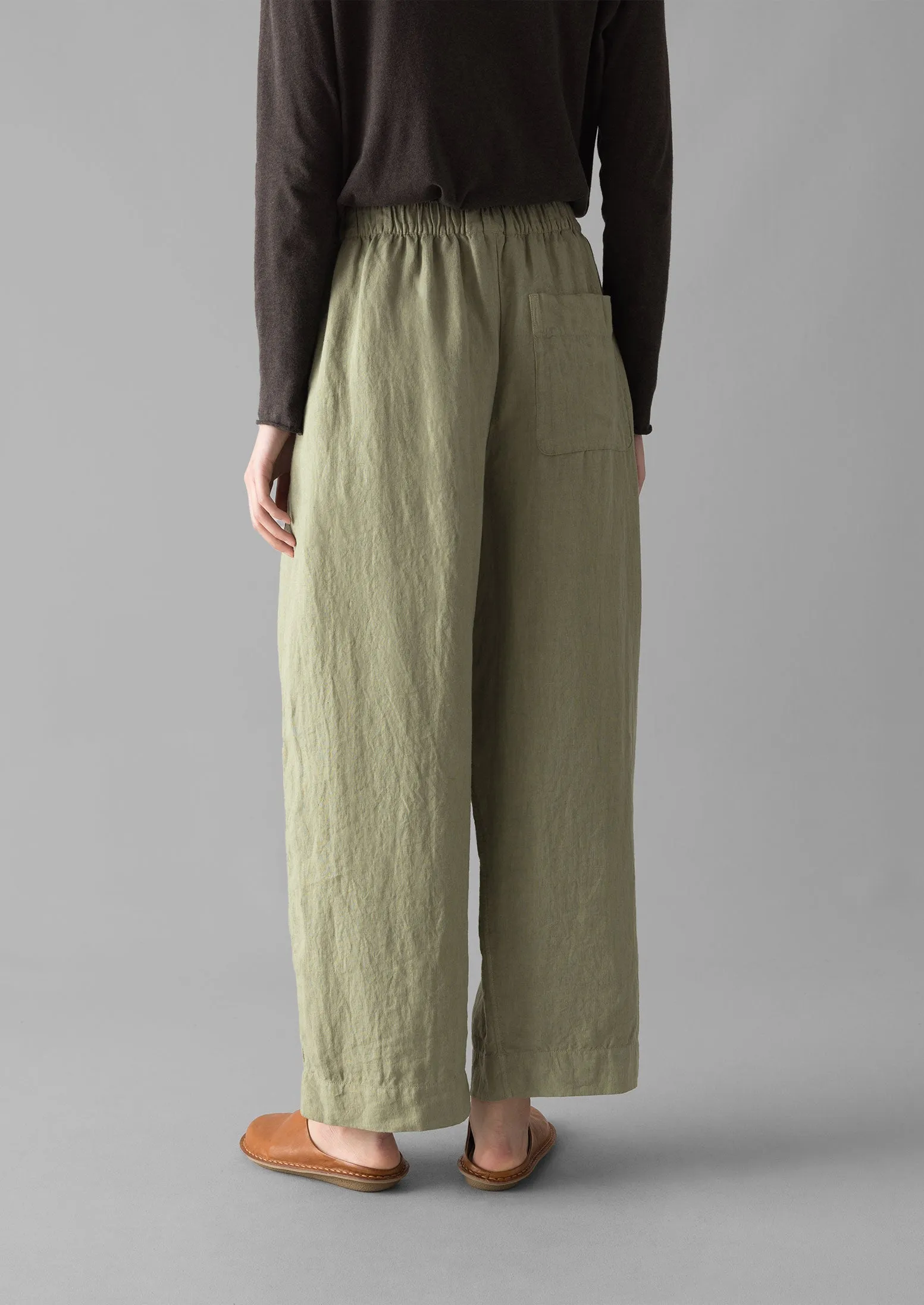 Garment Dyed Linen Barrel Leg Pants | Salvia Softened Hem luxe feel