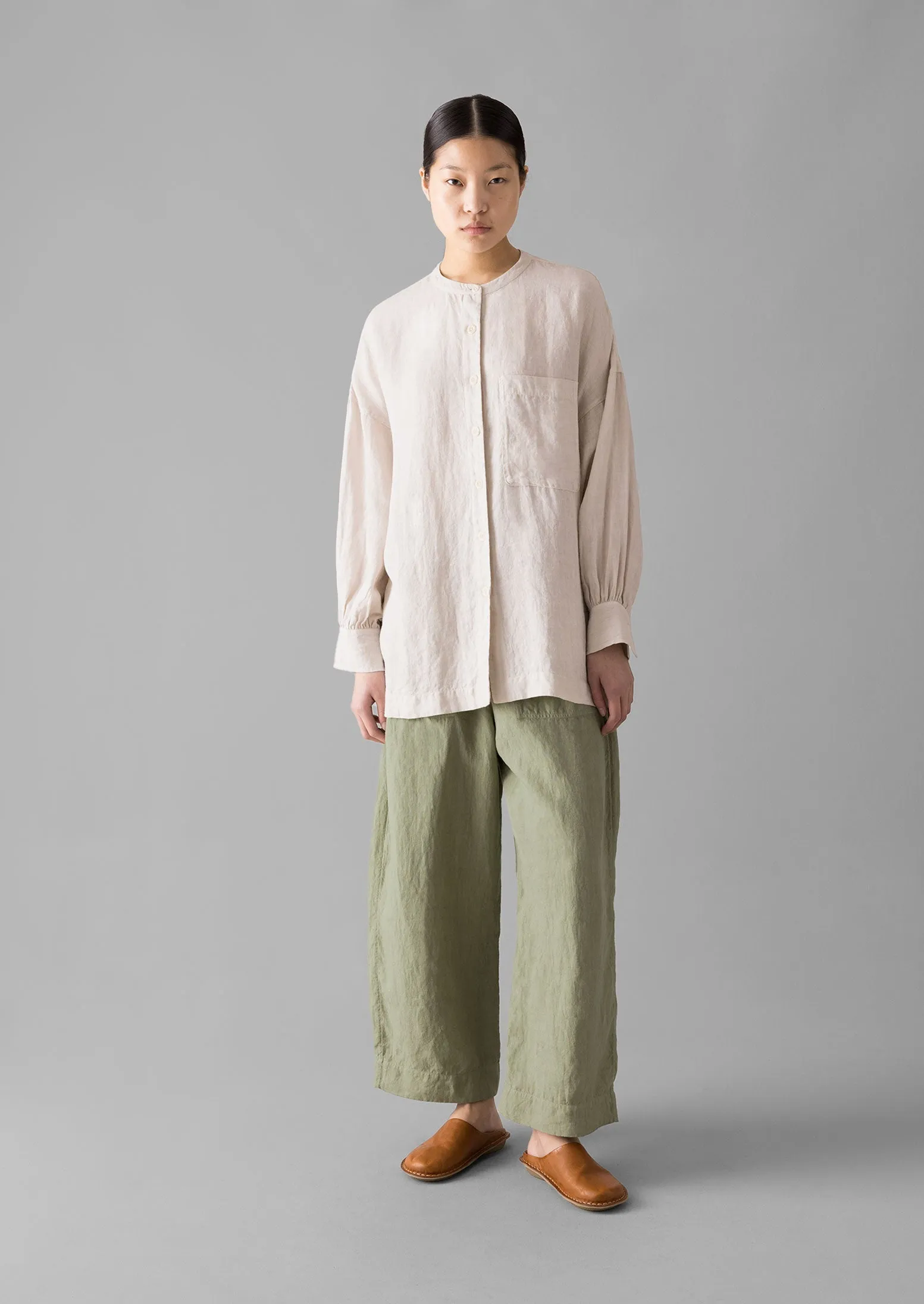 Garment Dyed Linen Barrel Leg Pants | Salvia slim fit Flexible Wear
