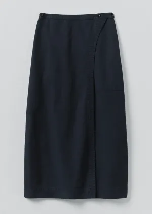Cotton Wrap Straight Skirt | Slate Blue Sustainable Innovation Side Slit