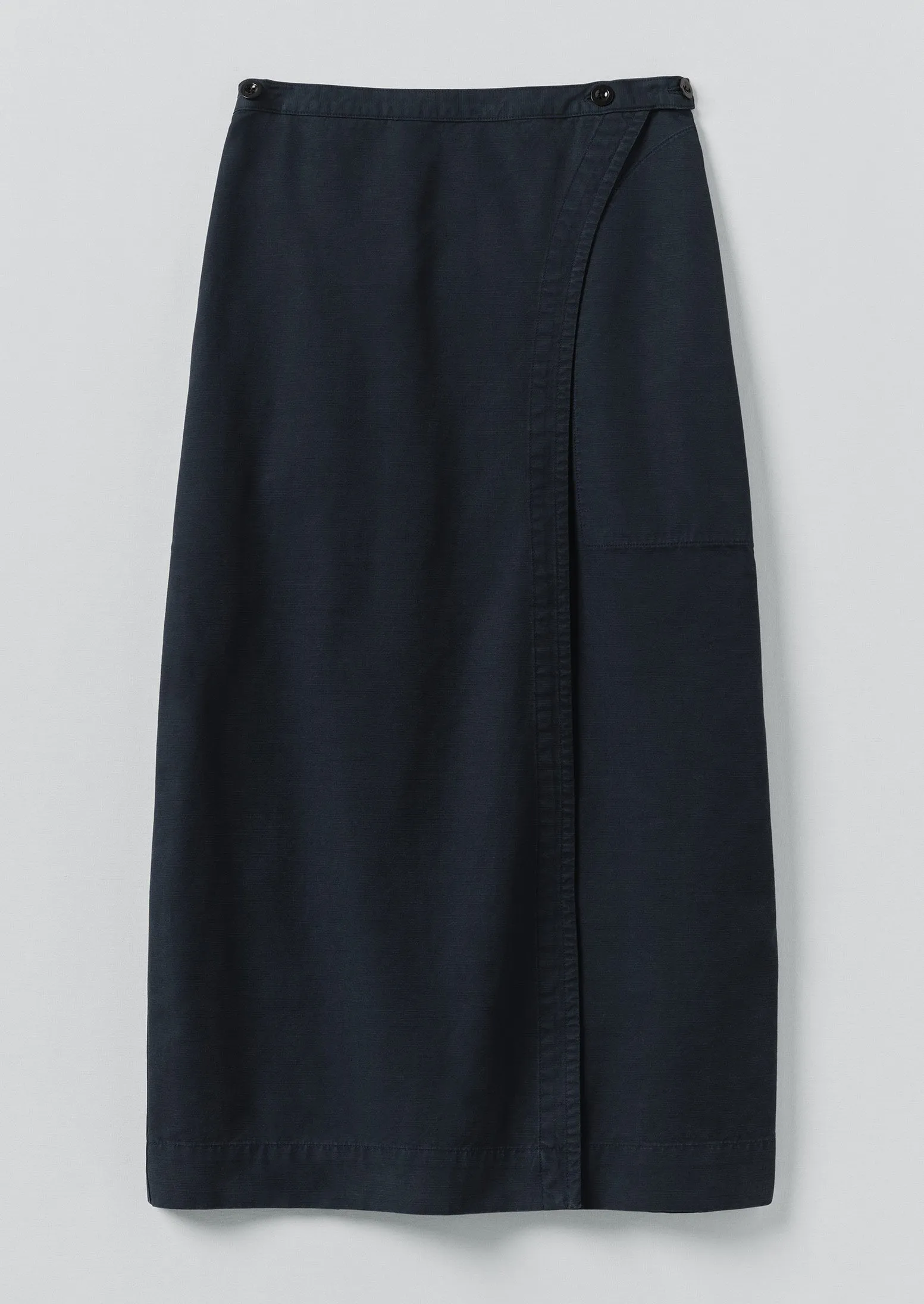 Cotton Wrap Straight Skirt | Slate Blue Sustainable Innovation Side Slit