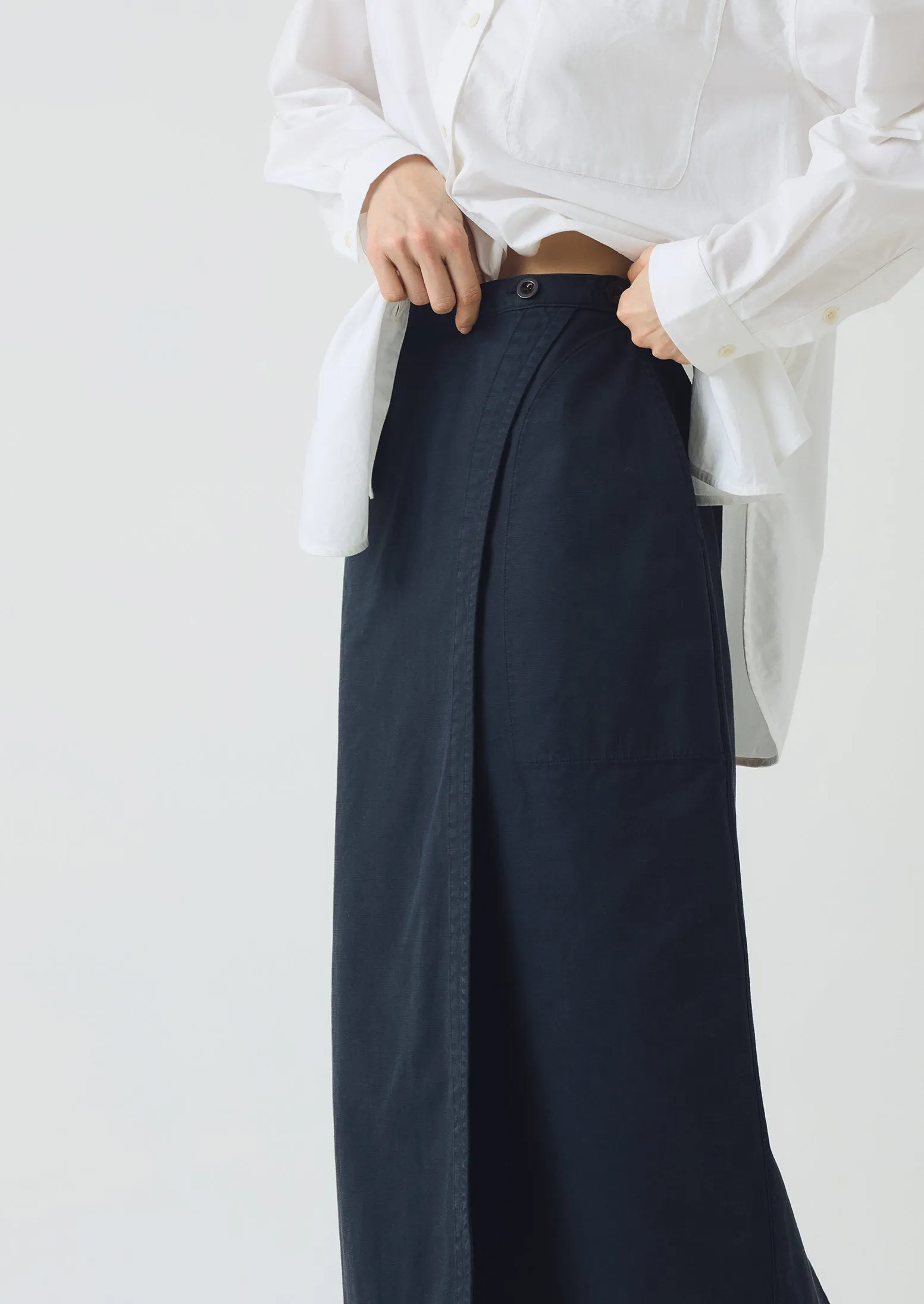 Laidback Mood City Ready Cotton Wrap Straight Skirt | Slate Blue