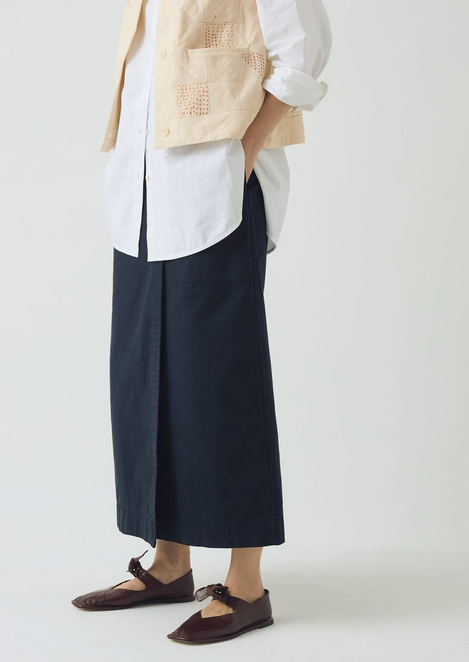 Cotton Wrap Straight Skirt | Slate Blue Day Wear