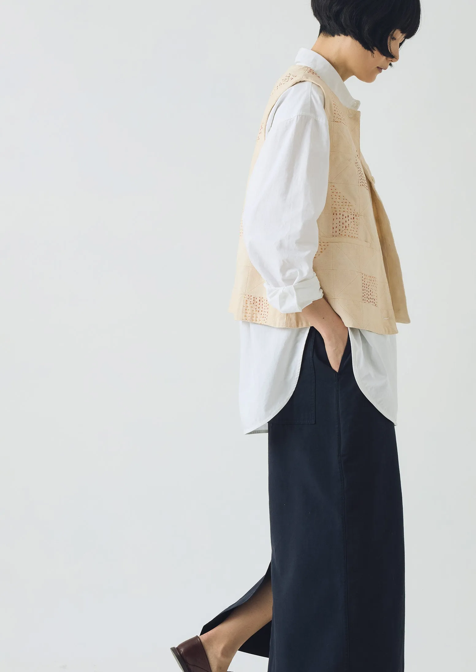 Cotton Wrap Straight Skirt | Slate Blue Style Essential Mix Culture