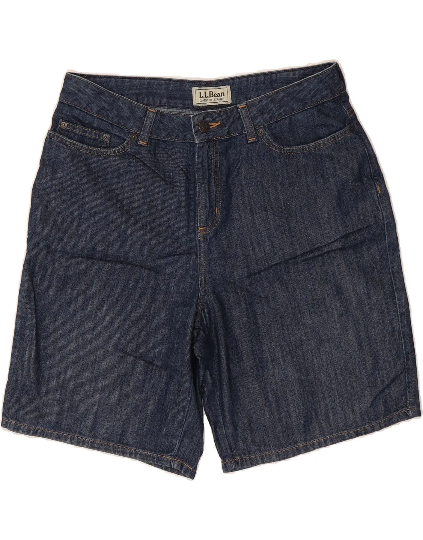 L.L.BEAN Womens Classic Fit Denim Shorts US 12 Large W34 Blue Cotton Lightweight Flex