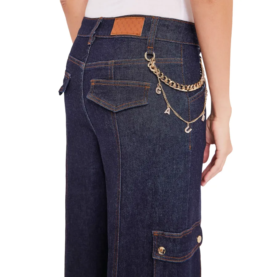 Gaud?? pantalone cargo in jeans da donna con catena 421BD26014 blu All Occasion Durable Minimalist Style Party Look