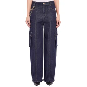 Gaud?? pantalone cargo in jeans da donna con catena 421BD26014 blu Winter Warmth Professional Wear Minimalist Pocket Layout