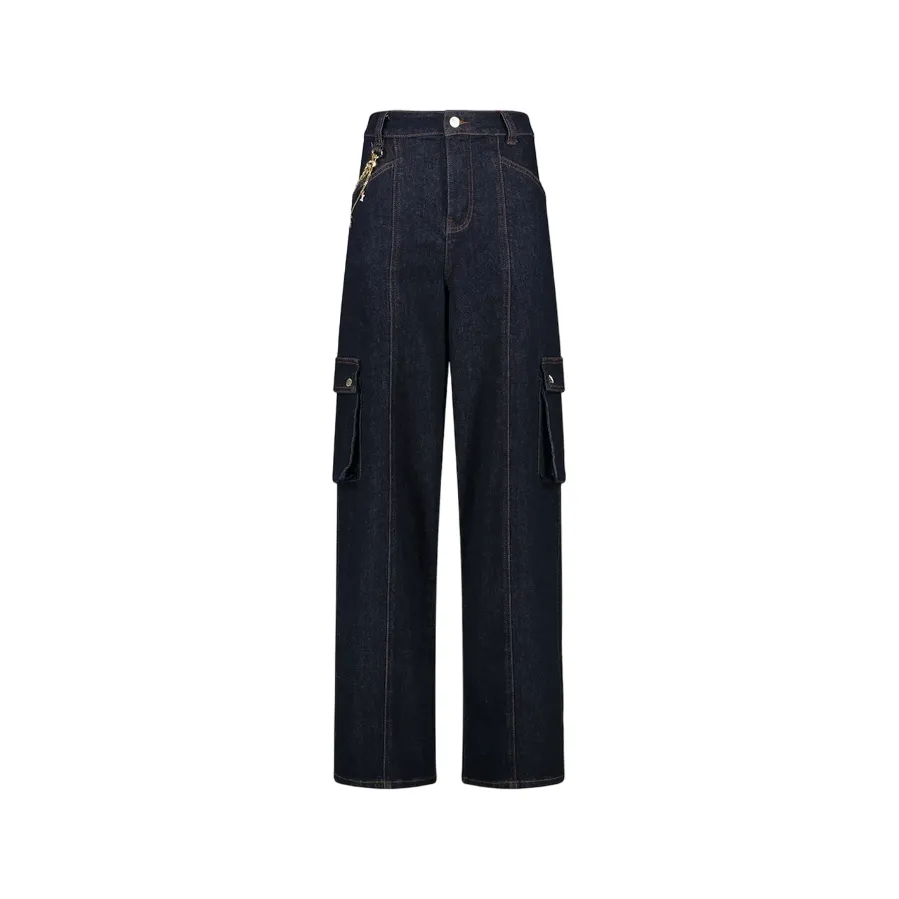 Gaud?? pantalone cargo in jeans da donna con catena 421BD26014 blu Style Statement All Around Fit