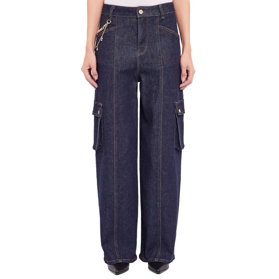Gaud?? pantalone cargo in jeans da donna con catena 421BD26014 blu Winter Warmth Professional Wear Minimalist Pocket Layout