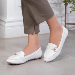 Smart Wardrobe Leather Lining Tresmode Sativa White Women's Dress Loafers