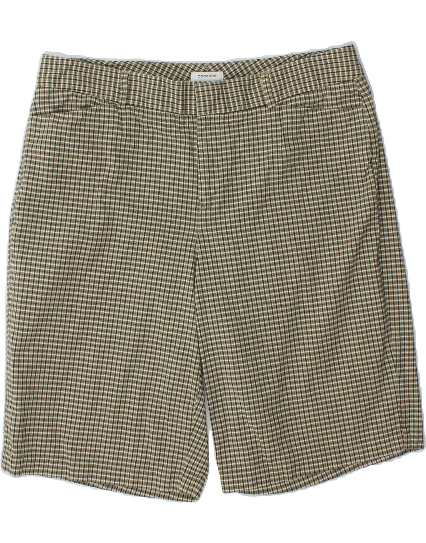 DOCKERS Womens Bermuda Shorts US 14 XL W34  Green Check Cotton Anti Cling Technology