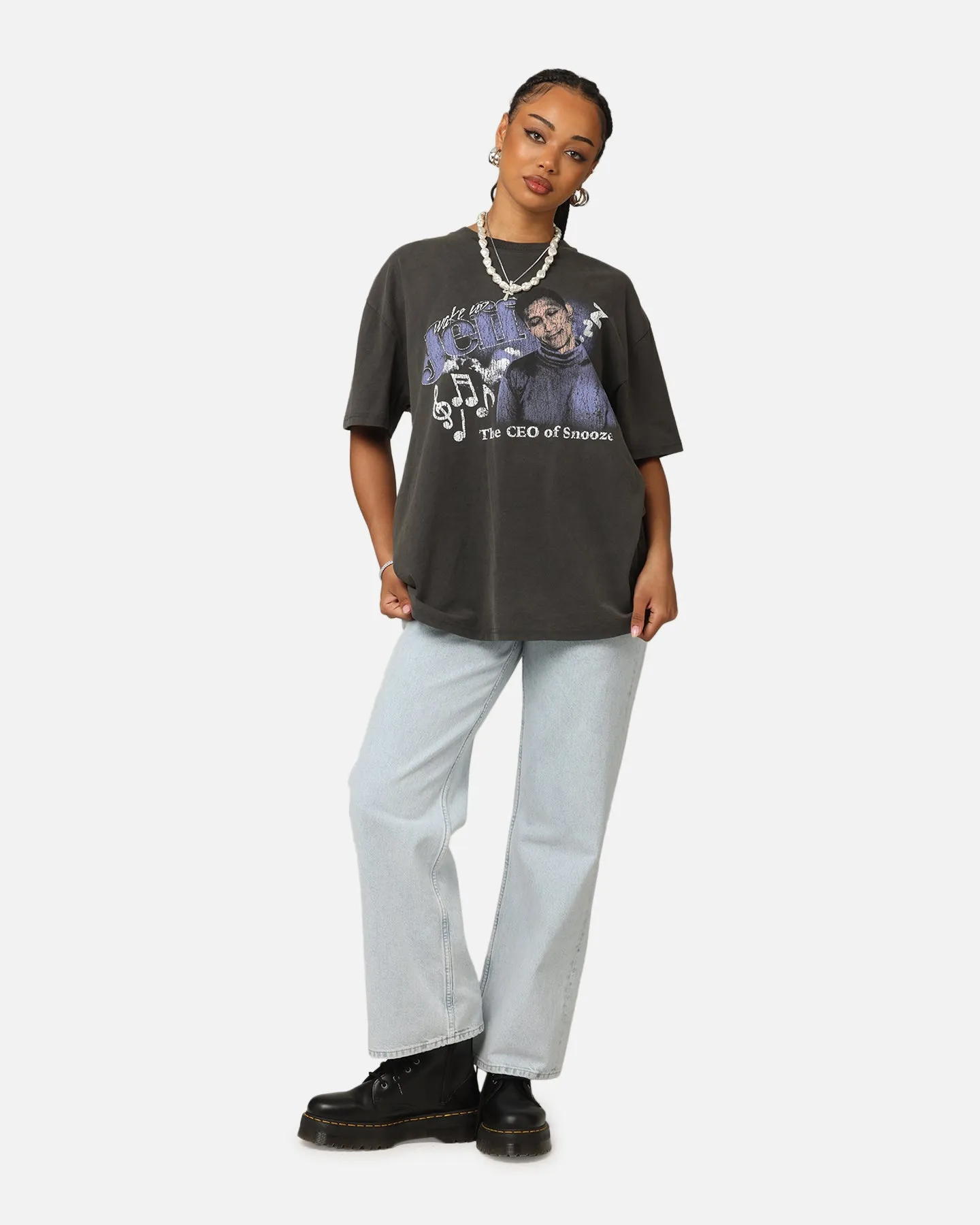 Light and Cozy Goat Crew X The Wiggles Wake Up Jeff Heavy T-Shirt Black Wash