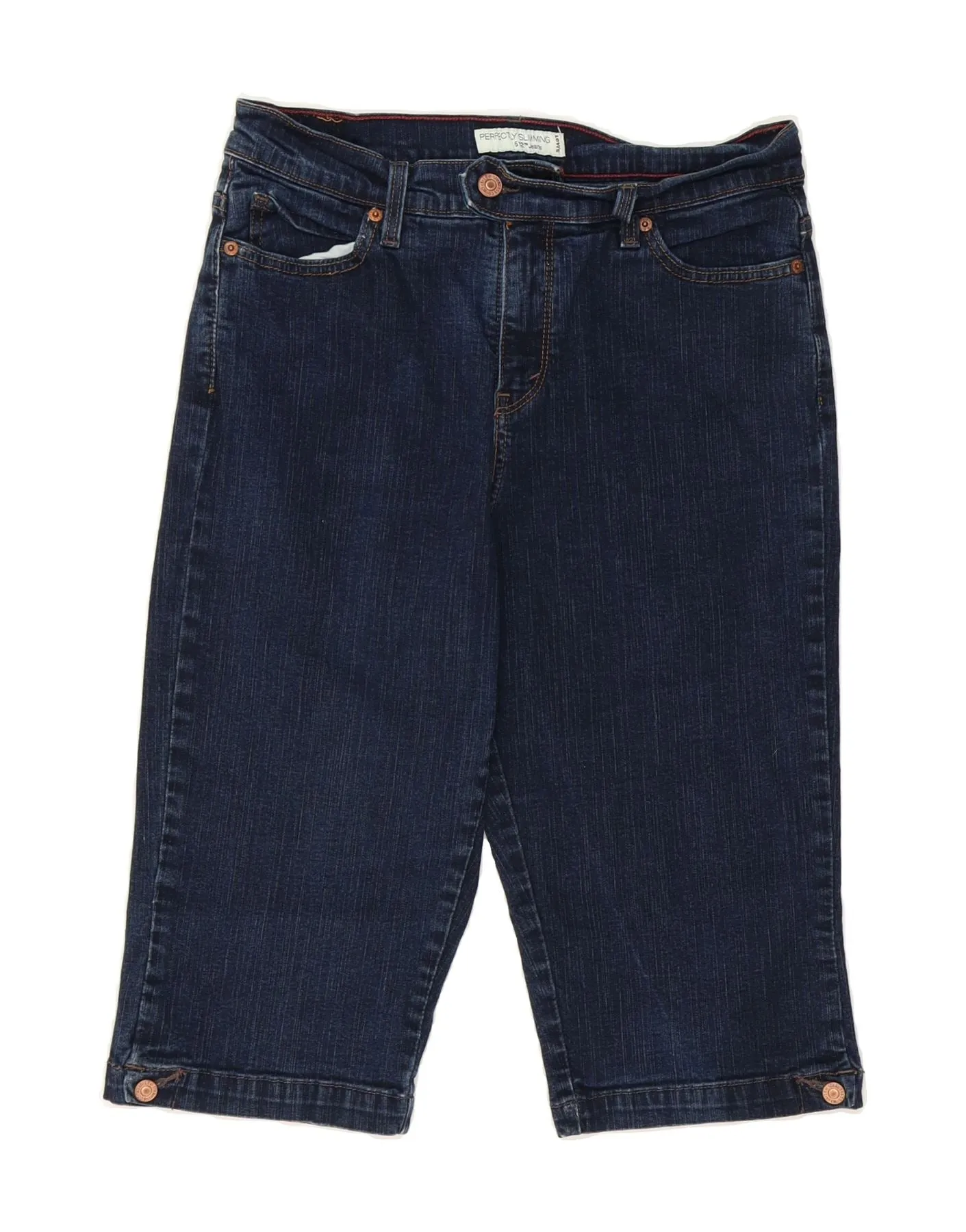 Ergonomic Pattern Cutting LEVI'S Womens Perfectly Slimming Denim Shorts US 12 Large W32  Navy Blue