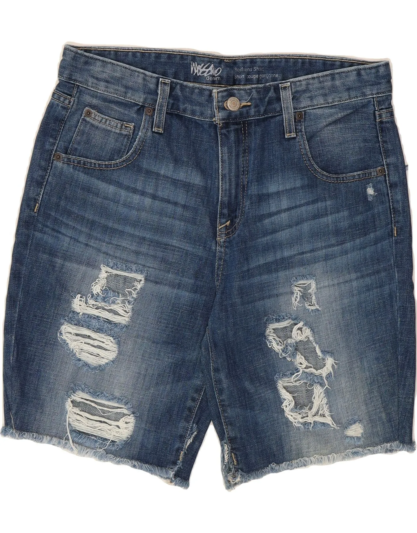 Luxury Brand Durable Waistband MOSSIMO Womens Boyfriend Fit Distressed Denim Shorts US 6 Small W28  Blue