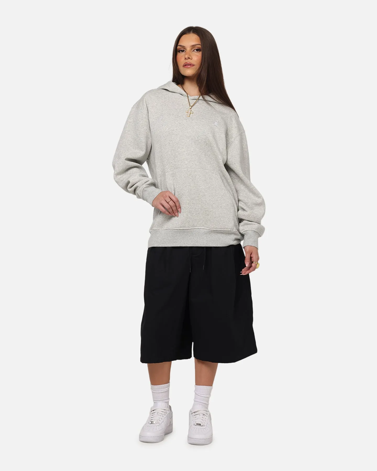 Jordan Brooklyn Fleece Pullover Hoodie Grey Heather/White Rhino like crew neck
