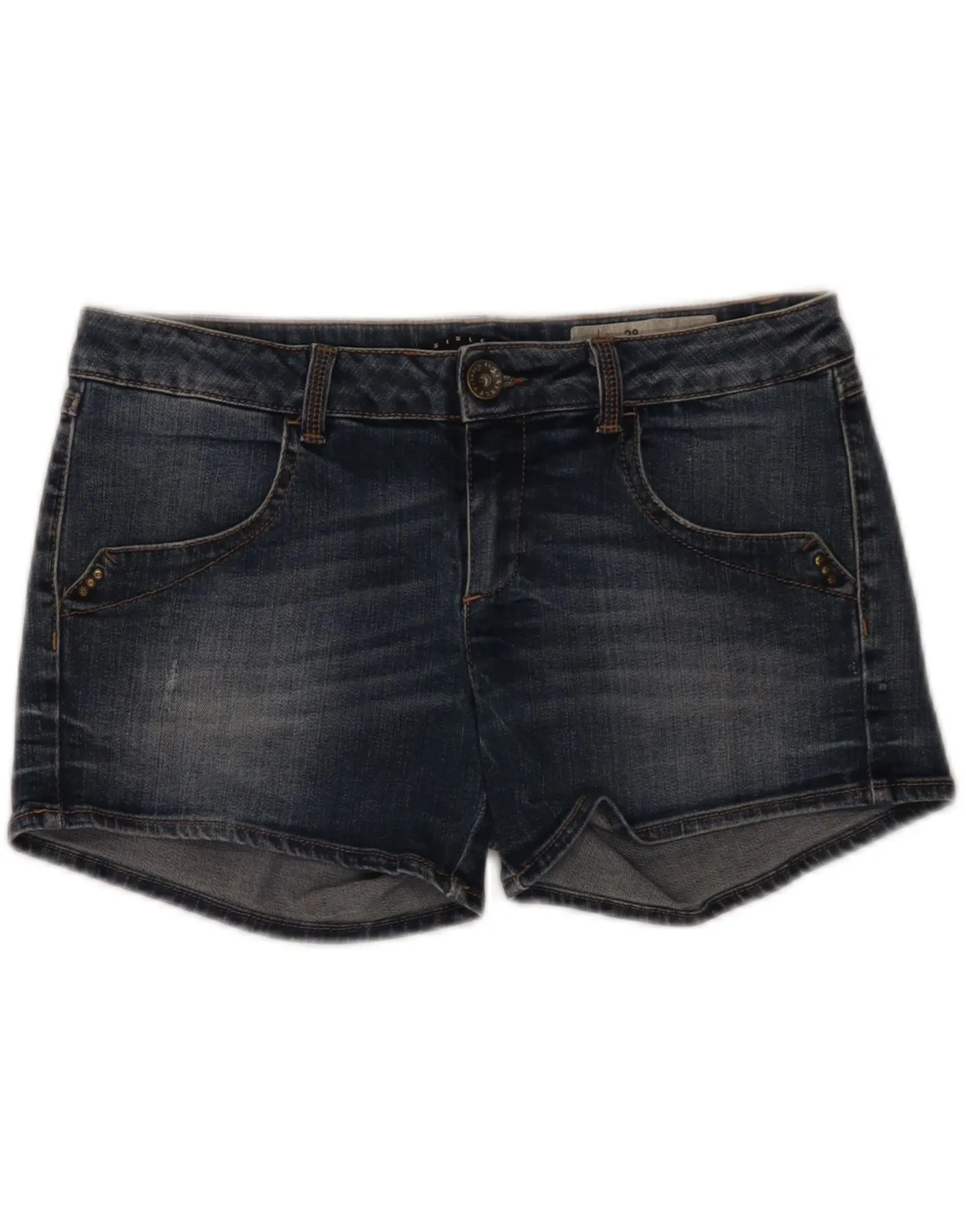 Waterproof Feature Slim Waist SISLEY Womens Slim Fit Denim Shorts W28 Medium Blue Cotton