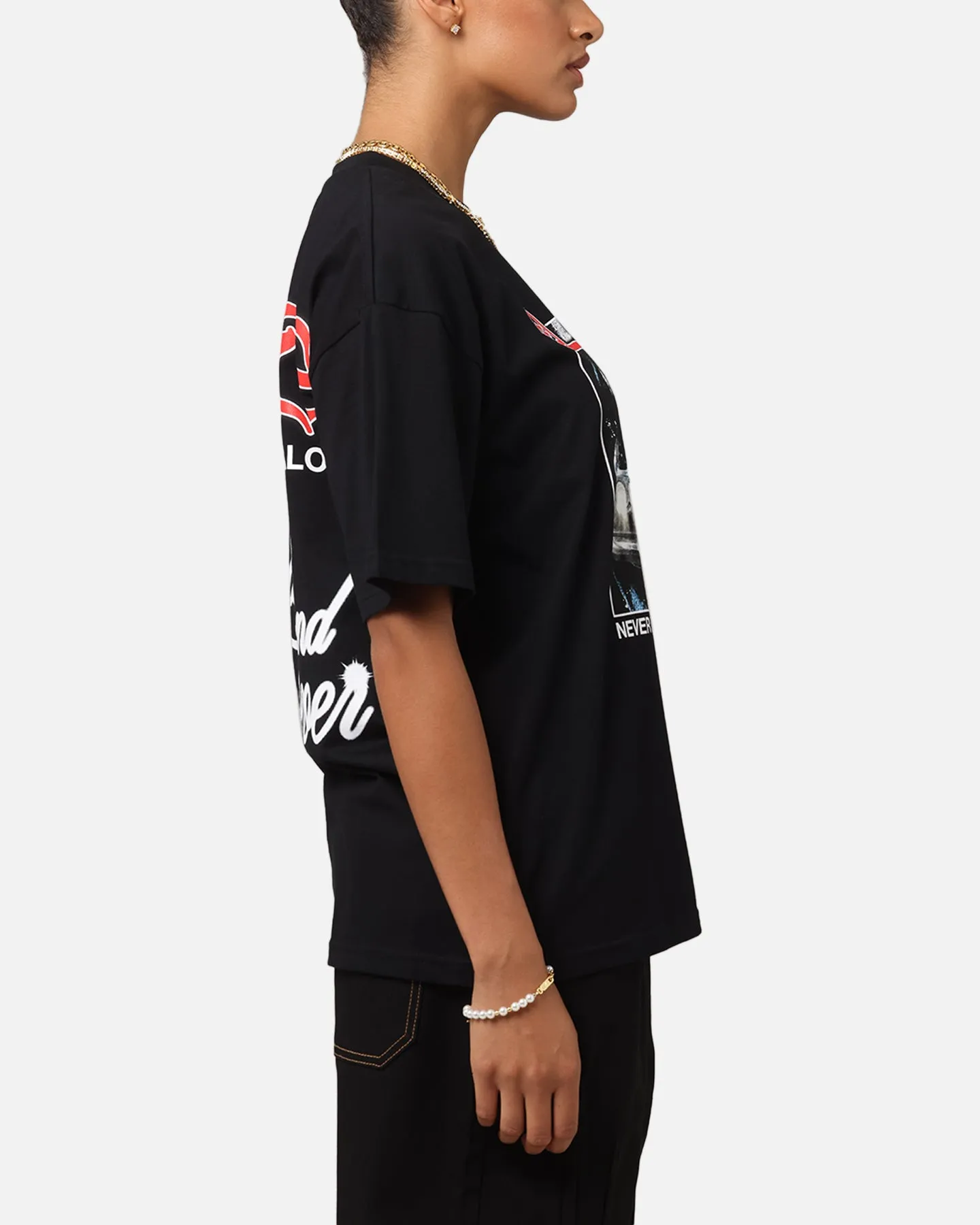 Minimalist Stitching Loiter Always And Forever T-Shirt Black