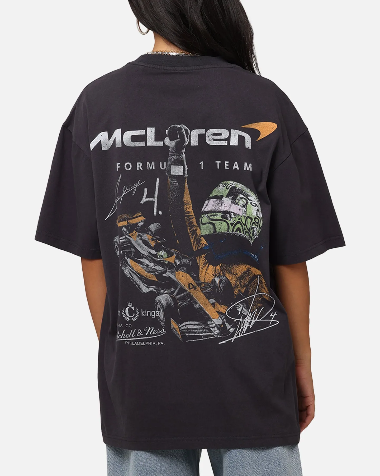 Mitchell & Ness X Mclaren Lando Norris Victory T-Shirt Faded Black Stretchable Collar Band Sophisticated Casual