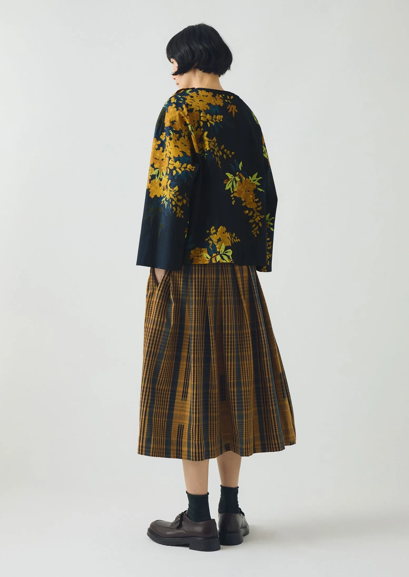 Abrasion resistant Space Dyed Check Wrap Skirt | Golden Brown