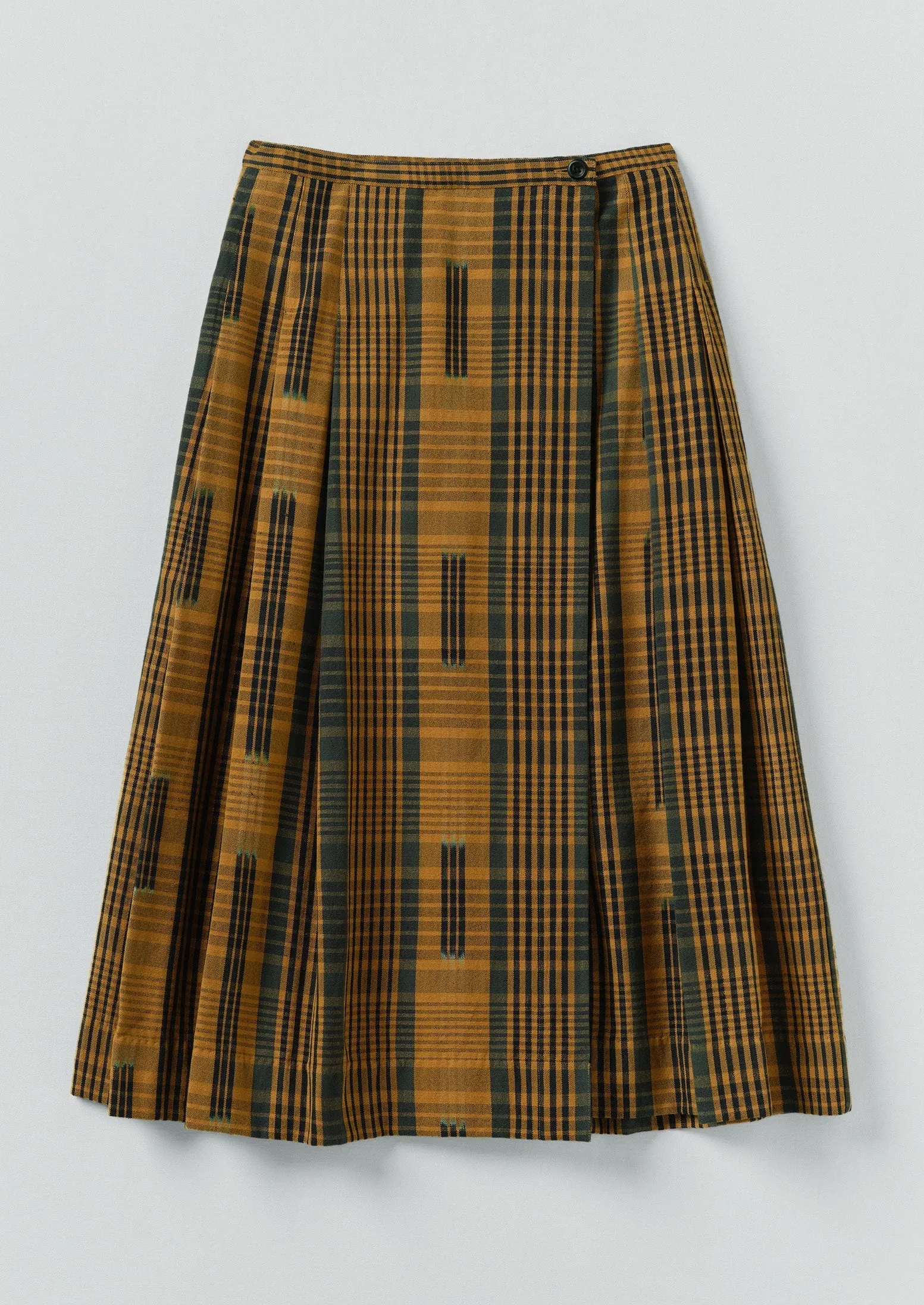 Space Dyed Check Wrap Skirt | Golden Brown Denim style All Day Fit