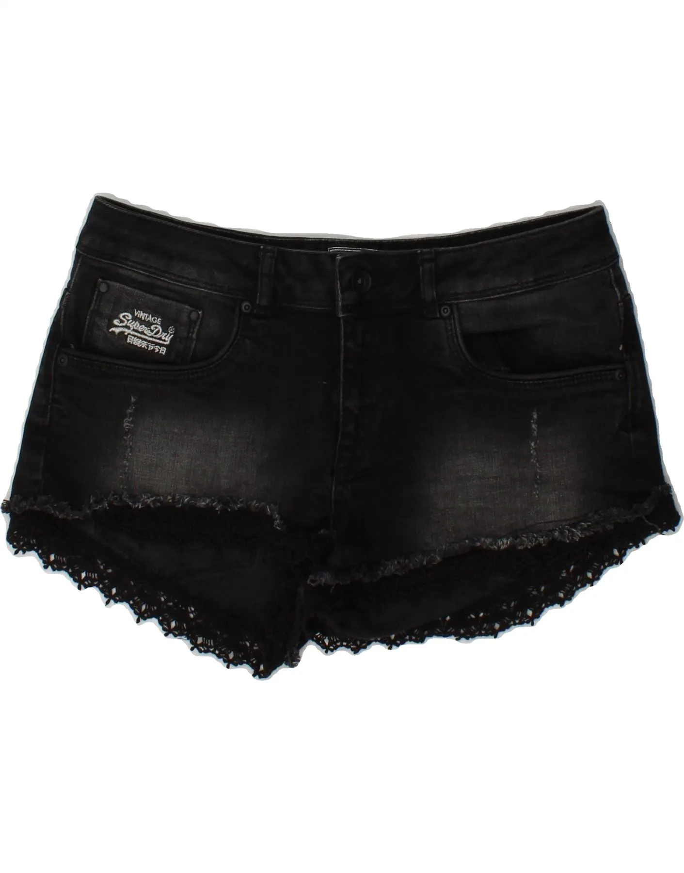garden party wear High Elasticity Blend SUPERDRY Womens Denim Hot Pants  W30 Medium Black Cotton