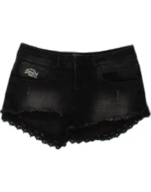 garden party wear High Elasticity Blend SUPERDRY Womens Denim Hot Pants  W30 Medium Black Cotton