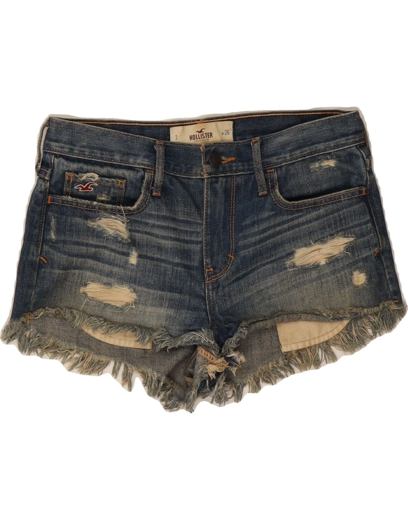HOLLISTER Womens Distressed Denim Shorts W26 Small  Blue Cotton All Weather Fit All Purpose Fit