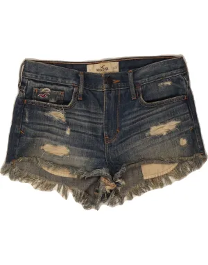 HOLLISTER Womens Distressed Denim Shorts W26 Small  Blue Cotton All Weather Fit All Purpose Fit
