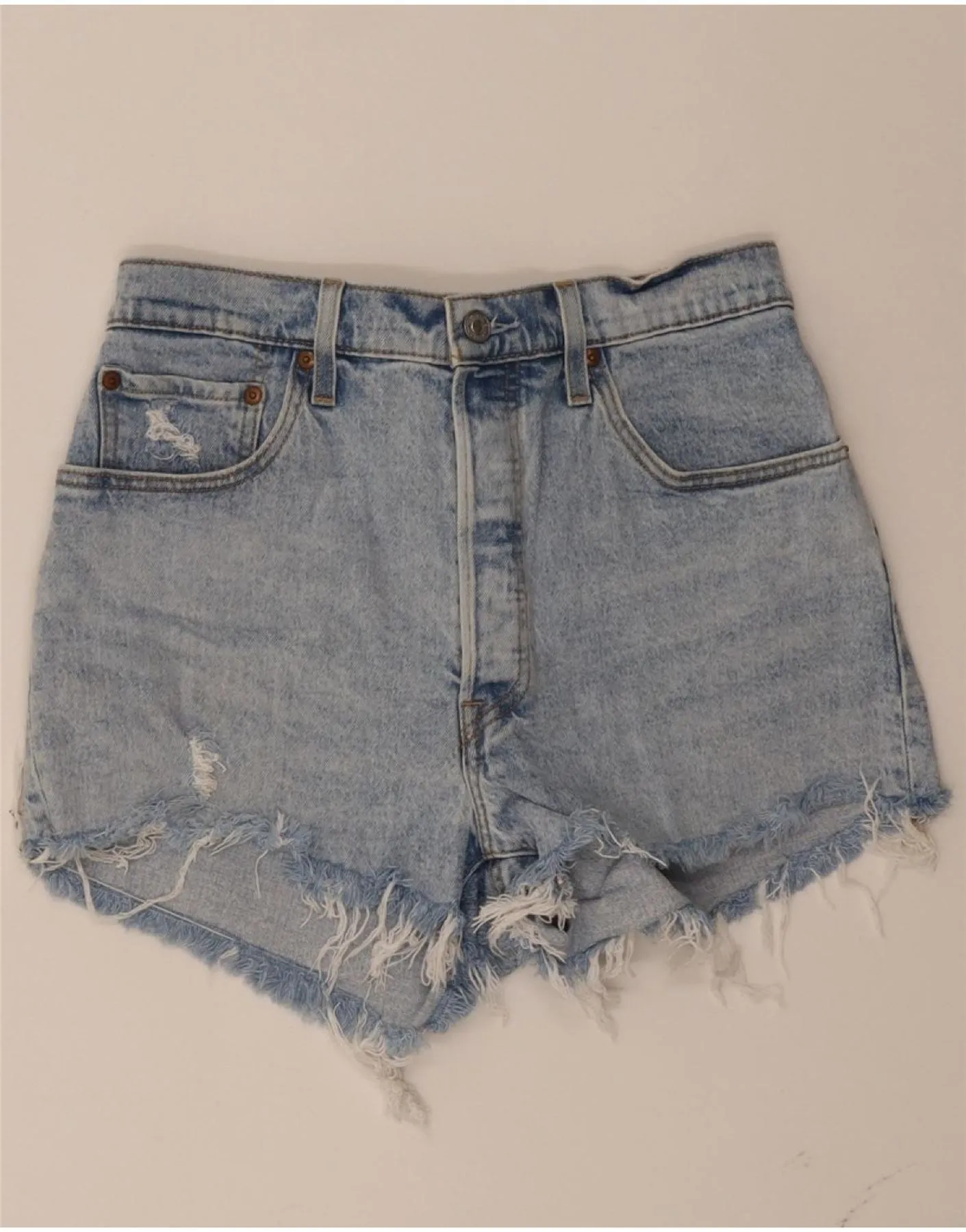 LEVI'S Womens Distressed Denim Shorts W32 Large Blue Cotton beach shorts Loose Fit