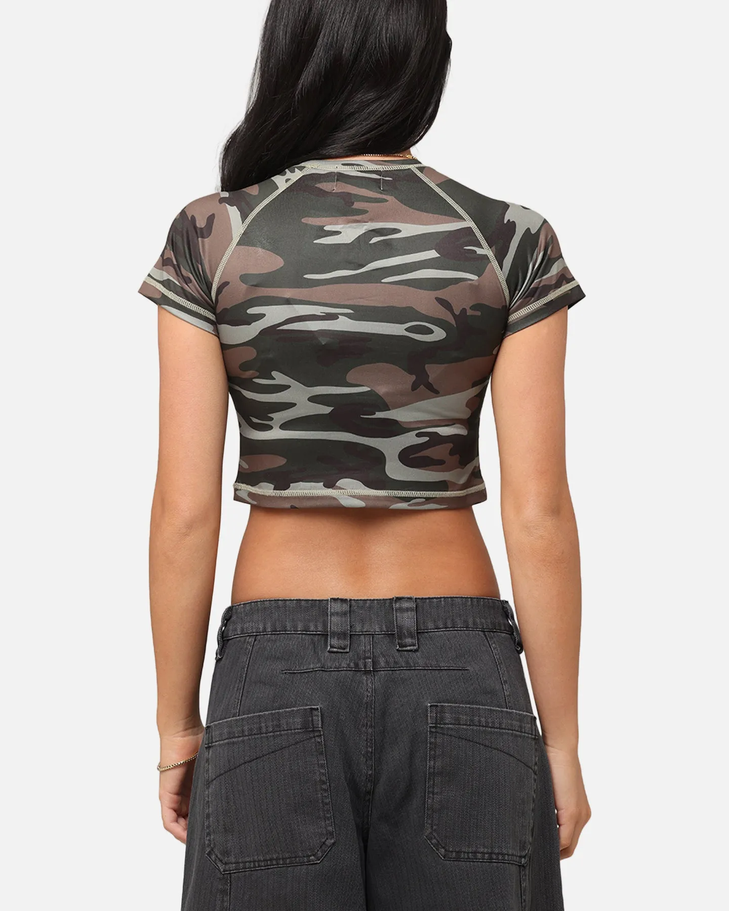 XXIII Women's Boiler Room Crop T-Shirt Washed Green Camo Active Lifestyle